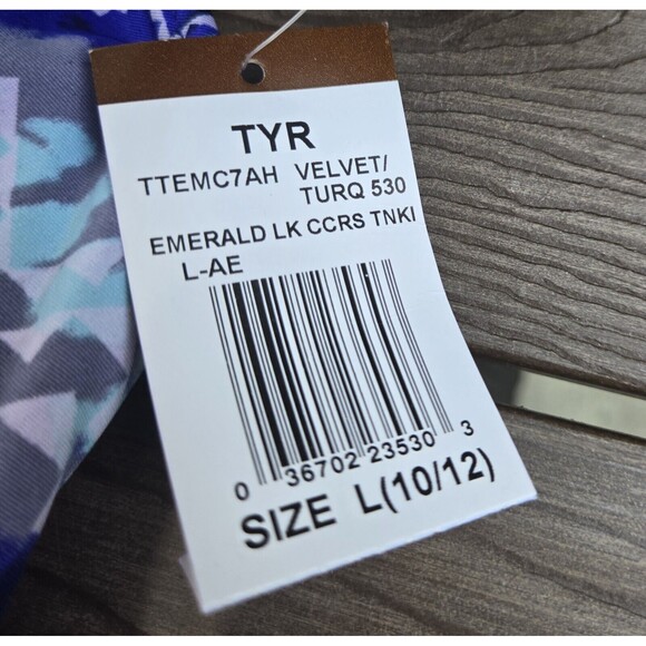 TYR Women Tankini Top Blue Geometric Swim Active Emerald Lake SZ L (10/12) - Picture 3 of 3